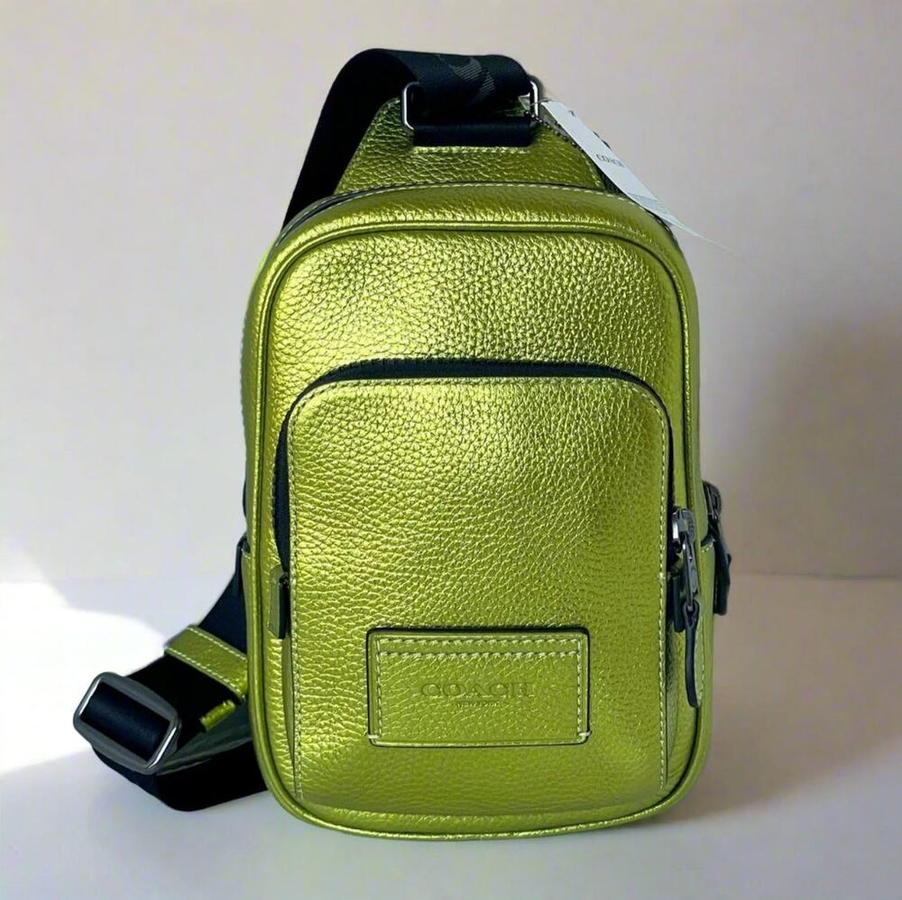 Coach Track Pack 14 Metallic Citrine Leather Sling Crossbody CP141